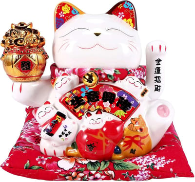 Zwaaiend Maneki Ornament - Feng Shui Decoratie - Geluk Brengen - Keramiek - 26 x 23 x 21 cm