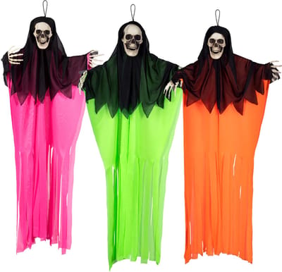 Boland spoken in neon kleuren - 3x stuks - L90 cm - skelet - halloween - uv blacklight - decoratie