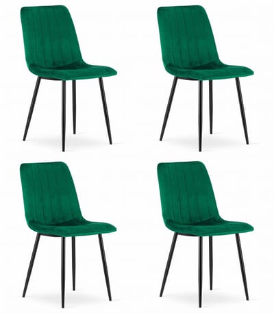 Set van 4 Eetkamerstoelen LAVA - Groen - Zwarte Metalen Poten - Velvet Bekleding - Industriële Stijl, Max. 110 kg, Ergonomisch Design, Comfortabele Zitting
