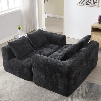 DESMIU Hoekbank 250 X 158 X 60 Cm - 3-Zits Met Chaise Longue En Zijvakken - Voor Woonkamer En Slaapkamer - Chenille - Zwart