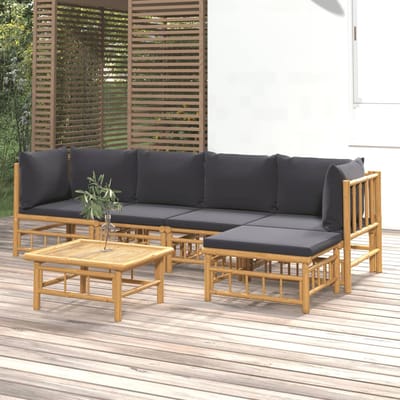 vidaXL - 6-delige - Loungeset - met - kussens - bamboe - donkergrijs