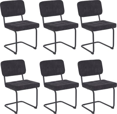 Colenis - Buisframe Stoel Kita - Eetkamerstoel - Set van 6 - Zwart - Chenille Stof - Metalen Frame - Industrieel Design