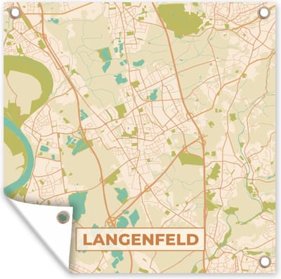 Tuin poster Langenfeld - Plattegrond - Vintage - Kaart - Stadskaart - 200x200 cm - Tuindoek