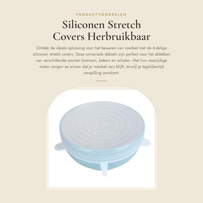 Dailygoods- Silicone Deksel Set van 6 - Universele Deksel - Voedselopslag - Antislip - Stretchbaar - Wit - Diverse Diameters - Voedseldeksel