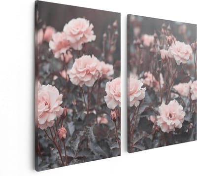 Artaza Canvas Schilderij Tweeluik Roze Rozen Bloemen - 80x60 cm - Wanddecoratie Woonkamer - Schilderijen - Muurdecoratie