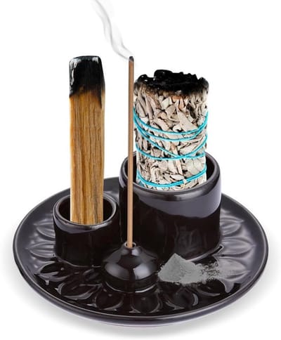 4-in-1 Wierookhouder voor Wierookstokjes, Palo Santo, Salie en Kaarsen, Perfect voor Thuisdecoratie, Meditatie en Yoga