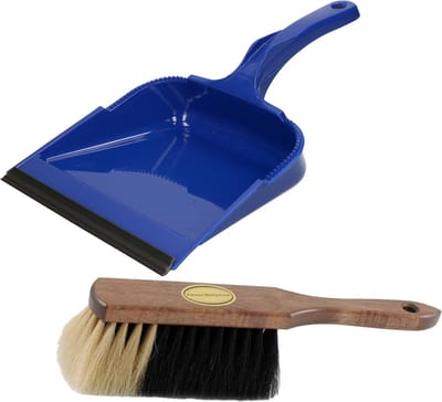 Brumag Stoffer en blik set - Vienna - blik kunststof - blauw - 35 x 23 cm - borstel zacht paardenhaar 29cm