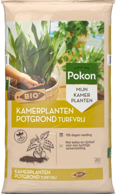 Pokon Bio Turfvrije Kamerplanten Potgrond - 20l - Biologische potgrond binnen - 100 dagen voeding