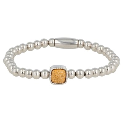My Bendel - Zilverkleurige Elastische Bedelarmband met Picture Jasper Edelsteen - met Luxe Cadeauverpakking | Sieraden Voor Dames | Maat S