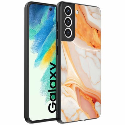 Geschikt voor Samsung Galaxy S21 FE Telefoonhoesje met marmer opdruk - TPU backcover case marble design - Oranje - Smartphonica geschikt voor Samsung Galaxy S21 FE