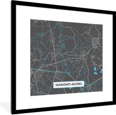 Fotolijst incl. Poster - Kaart – Plattegrond – Stadskaart – Hamont Achel – België – Blauw - 40x40 cm - Posterlijst