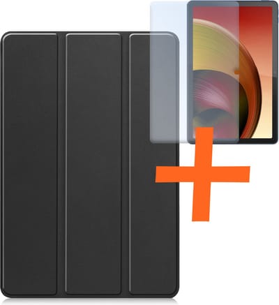 Hoesje - Geschikt voor Lenovo Tab M10 5G - Met Screenprotector - Trifold Bookcase - Hard Cover - Hardcover Book Case - Tablet Hoes - Zwart