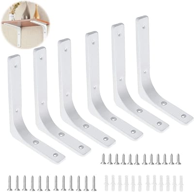 Set van 6 stevige metalen wandbeugels voor boekenplanken, opslagplanken en keukens - 90 graden, 150 x 125 mm, inclusief schroeven