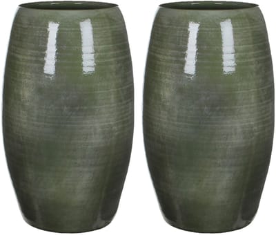 Mica Decorations Bloemenvaas Lester - 2x - groen - glanzend - keramiek - 50 x 30 cm - vaas