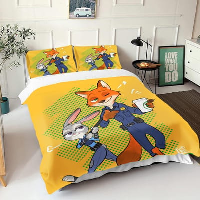 Zootopia Judy Nick Dekbedovertrek Set Dekbed Beddengoed 3D Kinderbeddengoed Set 3-Delig 1 Dekbedovertrek King Size EU Single(135*200cm)3pcs
