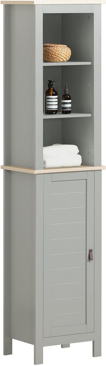 SoBuy BZR68-HG Kolomkast voor badkamer met 6 lagen, verstelbare planken, 39x30x169cm, grijs