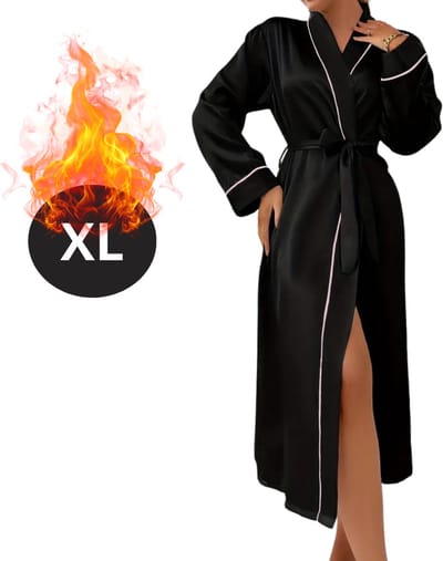 Nivard Satijnen Jurk - Slipdress - Pyama Dames - Badjas - Ochtendjas - Kimono - Erotisch - Kamerjas - Zwart XL