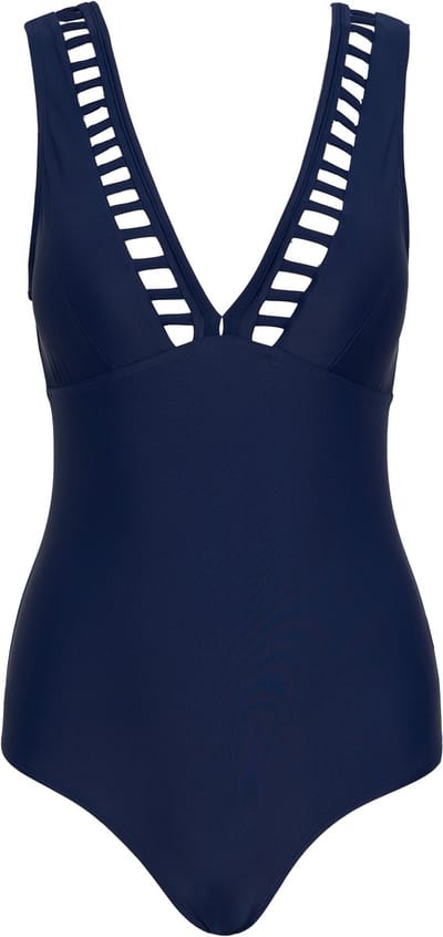 Badpak tiener met v-hals en ajourdetail Navy 152-158 (S)