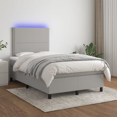 vidaXL - Boxspring - met - matras - en - LED - stof - lichtgrijs - 120x200 - cm