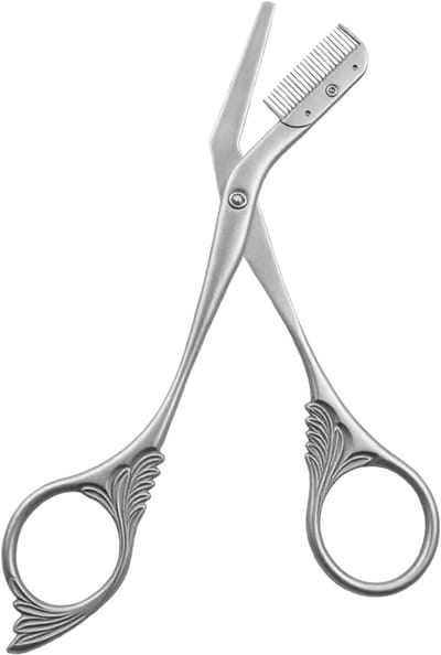 Professionele Wenkbrauw Schaar met Kam voor Nauwkeurige Trimbeurten van Wenkbrauwen en Baard, Geschikt voor Vrouwen en Mannen (Zilver)