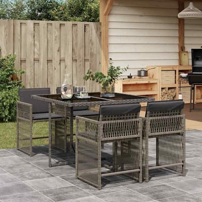 vidaXL - 5-delige - Tuinset - met - kussens - poly - rattan - grijs