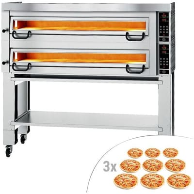 GGM Gastro Elektro Pizzaofen Power - 9+9x 34cm - Digital - inkl. Haube, Untergestell & Rollen Zilver