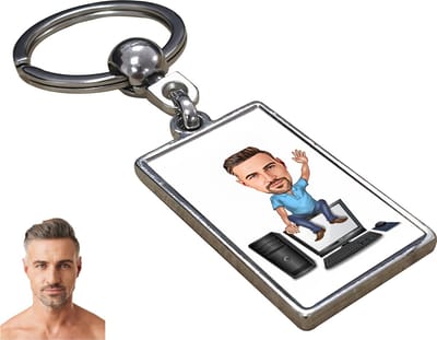 ICT Karikatuur - Gepersonaliseerde Karikatuur Sleutelhanger met Jouw Foto - Cadeau - Verjaardag - Kerst - Kado - Valentijn - Vaderdag - Vaderdag cadeautje - Vaderdag cadeau voor papa - Gepersonaliseerd Cadeau