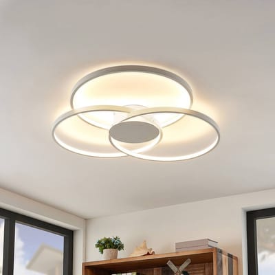 Lindby LED plafondlamp Riley, wit, metaal, 80 cm, dimbaar