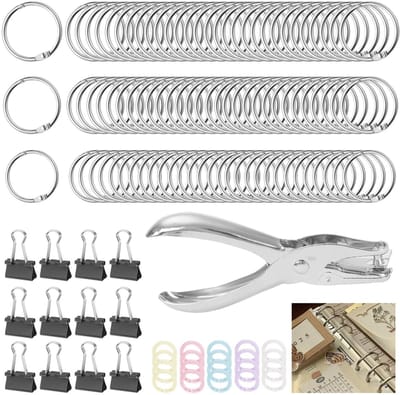 Dailygoods- Ringbanden 110 Stuks - 20/25/30 mm Metalen Ringen - Losbladige Binder - Vouwclips - Voor Flashcards/Scrapbook - Bindringen