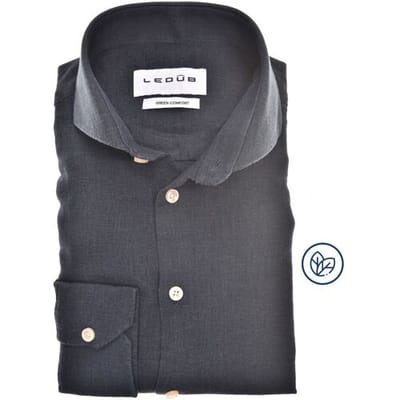 Ledûb Overhemd Slim Solid Color Linnen Blend Navy / male