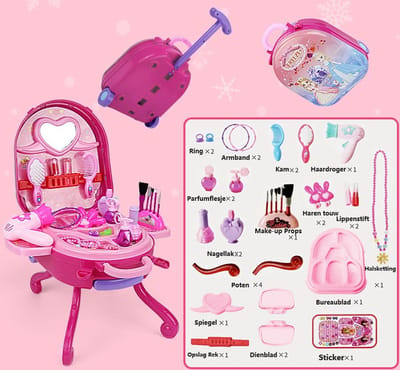 Kaptafel - Make up Tafel Kinderen - Kaptafel met Spiegel - Toilettafel - Kaptafel Speelgoed - Kaptafel met spiegel en verlichting