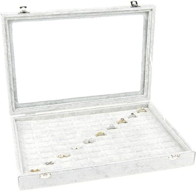 Sieradendoos Glazen Deksel - Juwelendoos Organizer - Sieraden Opbergen - Compact Veel Ruimte - 24x35cm - Grijs