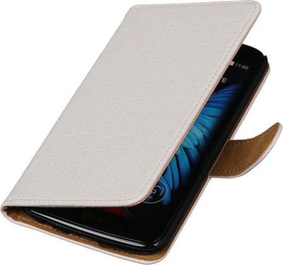 Wit Krokodil booktype wallet cover hoesje voor LG K8