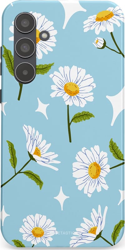Casetastic hoesje geschikt voor Samsung Galaxy A55 - Dubbellaagse bescherming - Margrietjes in de Wind - Fashion Case - Lichtblauw Wit Groen