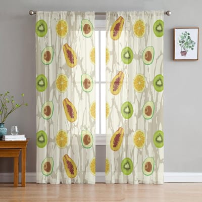 Fruit Avocado Sinaasappels Textuur Transparant Gordijn Voor Slaapkamer Tule Voile Gordijn Voor Keuken Woonkamer Decor Raambekleding 135W x 114H(cm) white