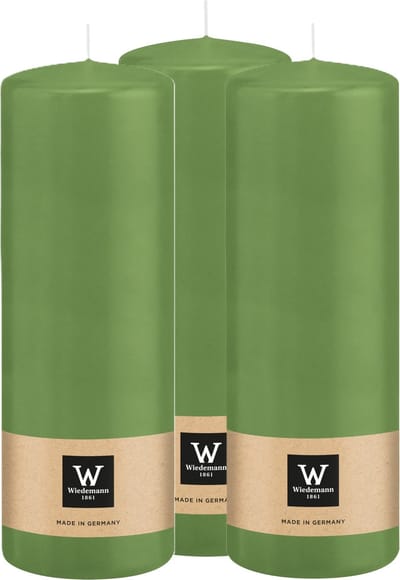 Wiedemann Cilinderkaars/stompkaars - 3x - lichtgroen - 20 x 7 cm - 103 branduren - zuilkaarsen