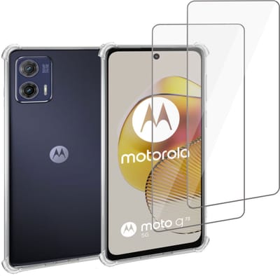 Geschikt voor Motorola Moto G73 Hoesje + 2x Screenprotector – Gehard Glas Cover + Shock Proof Case – Transparant