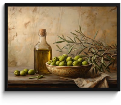 Poster in lijst - Fotolijst 70x50 cm - Posters - Olijven - Stilleven - Vintage - Posterlijst zwart - Decoratie - Wanddecoratie woonkamer - Muurdecoratie slaapkamer