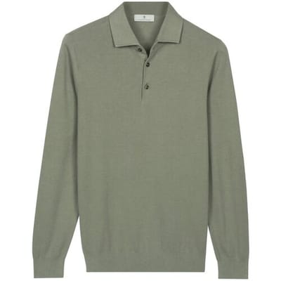 Thomas Maine Trui Solid Color Half Milano Knit Groen / male