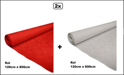2x Tafelrol tafelkleed rood en wit 120cm x 800cm papier - totaal 16 meter - Party diner food festival eten fun thema feest party