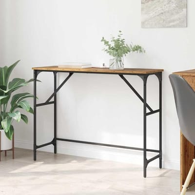Consoletafel Hout - Halmeubel Tafel - Praktische Opbergruimte - Stabiele Stalen Poten - 100 cm Breed - Oud Hout