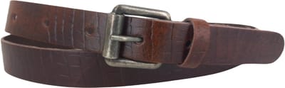 Smalle Leren Dames Riem | Kleur: roodbruin | Donkere Gesp | 2,5cm breed | Riemmaat: 85cm (totale lengte: 100cm) | 100% echt leer | Nikkelvrije gesp