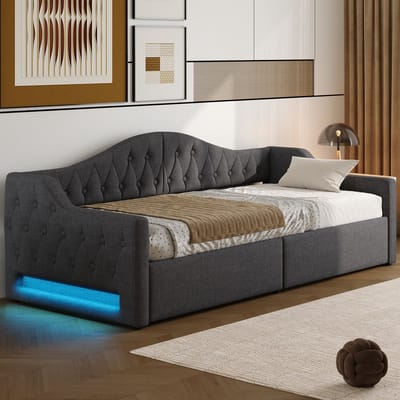 90x200 cm slaapbank met LED-verlichting en opbergruimte eronder - grijs