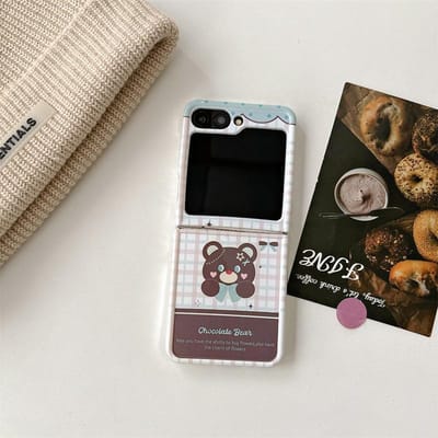 Voor Samsung Galaxy Z Flip 6 5 4 3 Hoesje Cartoon Beer Armband Rechte Rand Schokbestendige Cover Voor Samsung Z Flip6 ZFlip6 For Z Flip 6 gray