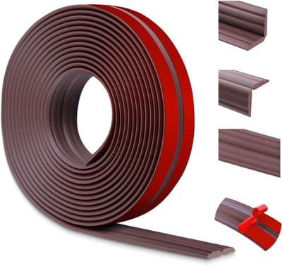 Decoratieve Moulding en Wandlijst, Zelfklevende Hoekbescherming van PVC, Soft Skirting Board voor Muren en Vloeren (60 mm x 12 m, Bruin)