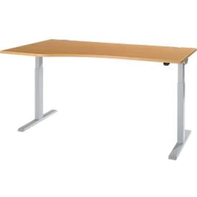 Buro ERGO-T 2.0 - elektrisch in hoogte verstelbaar - vrije vorm aanbouw links - B 1800 x H 715-1205 mm - T-voet blank alu - beuken decor - ons merk Schäfer Shop Select