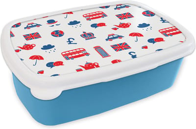 Broodtrommel Blauw - Lunchbox - Brooddoos - Engeland - Patronen - Londen - 18x12x6 cm - Kinderen - Jongen