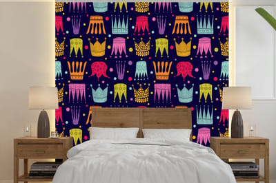 Behang - Fotobehang Patronen - Kroon - Kleuren - Jongens - Kinderen - Kids - Breedte 240 cm x hoogte 240 cm