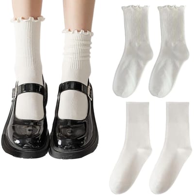Dailygoods- Damessokken 2 Paar - Witte Ruches - Enkelsokken - Katoenen Sokken - Comfortabel - Europees Vakmanschap