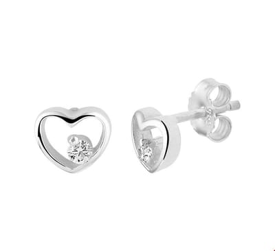 Zilver Gerhodineerde Oorknoppen hart zirkonia 1329916